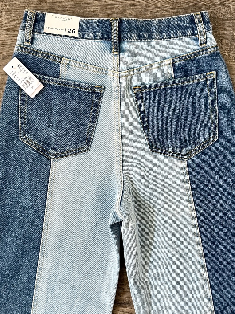 PacSun Two Tone 90s Boyfriend Straight Jeans Colorblock NWT 26 - Picture 5 of 12